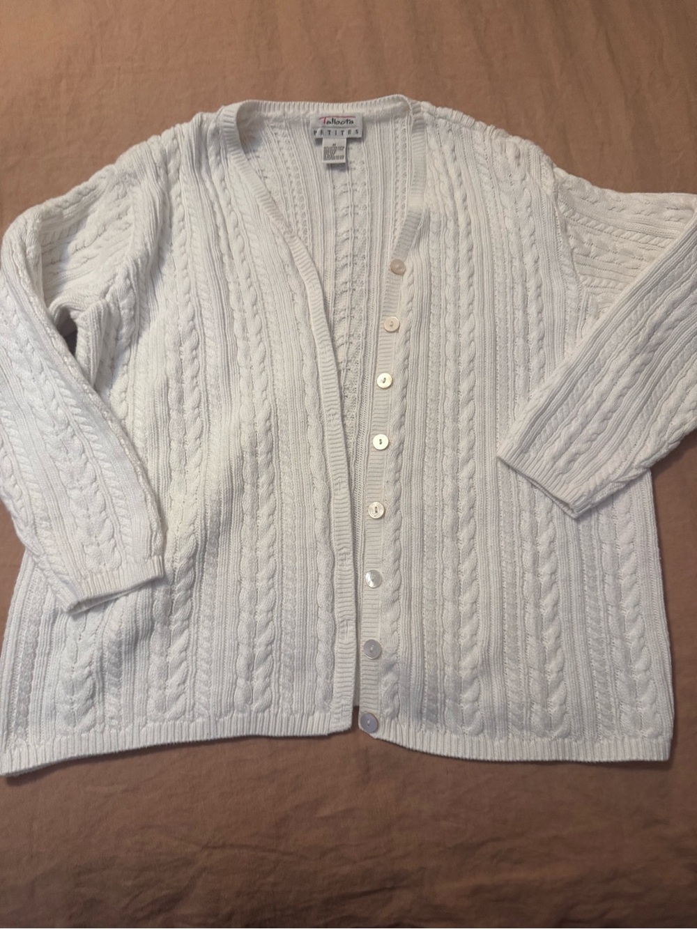 Talbots White Cable-Knit Button Cardigan 100 % cotton
